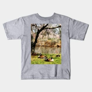 Geese - Geese Under Flowering Tree Closeup Kids T-Shirt